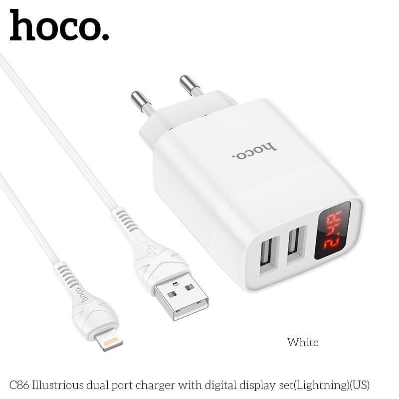 bộ sạc nhanh hoco c86 / 2.4a / 2 cổng ra đầu lightning dài 1m
