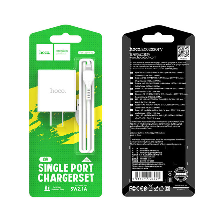 bộ sạc nhanh hoco c81 - 5v / 2.1a  đầu lightning dài 1m