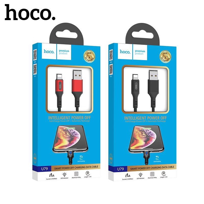 dây sạc nhanh hoco u79 tự ngắt đầu lightning dài 1,2m